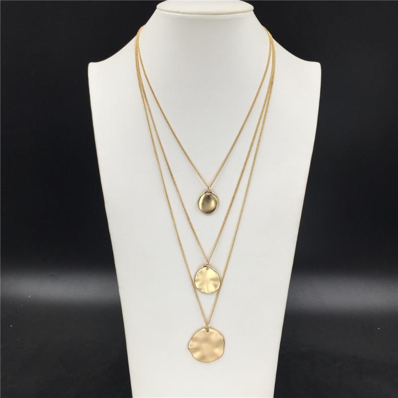 

Pendant Necklaces Trendy Gold Color Plating Hammered Effect Round Disc Layered Necklace For Women Bohemia Elegant JewelryPendan