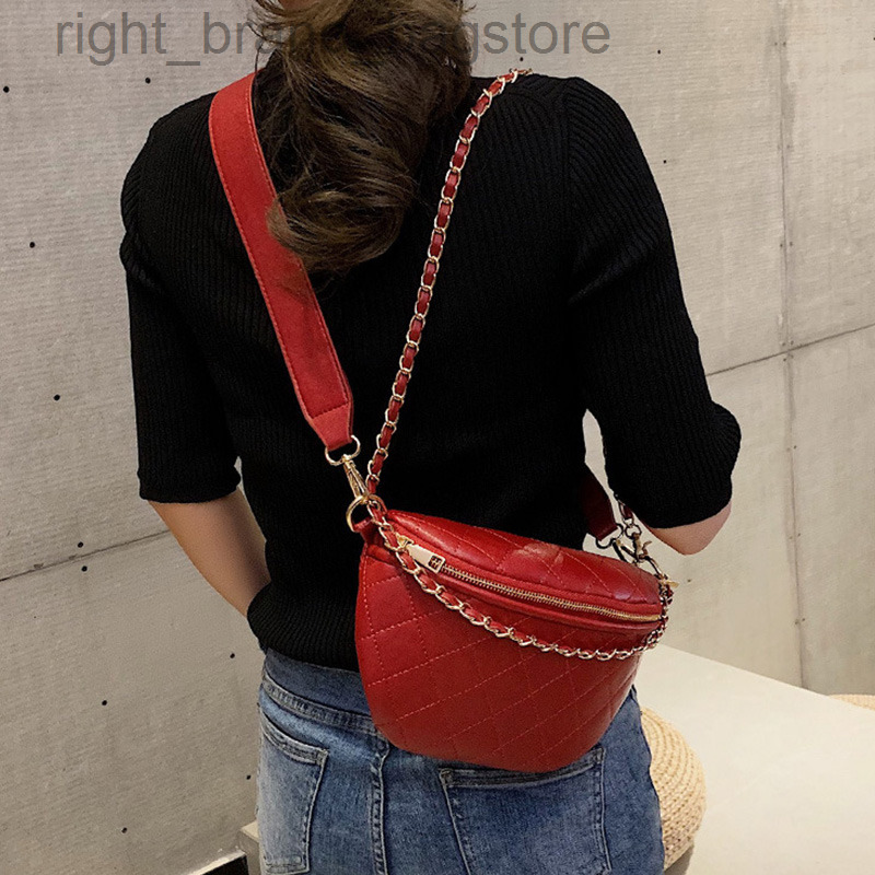 

Chain Waist Bag Women Leather Belt Bags Female Fanny Pack High-quality Zipper Chest pack Luxury Brand Banana Bag Phone pocket W220812, Red waist pack