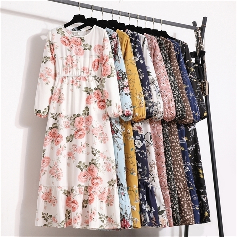 

Spring Women Maxi Dresses Casual Full Sleeve Floral Printed Oneck Woman Bohe Beach Party Long Dress Mujer Vestidos Drop 220811