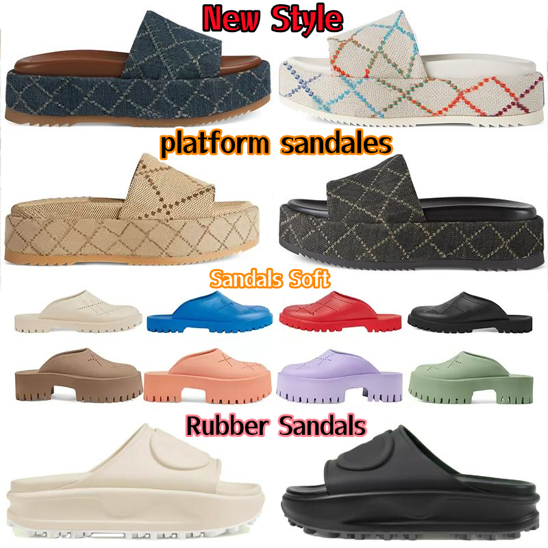

Designer Slippers flats thick bottoms rubber slides Beach home Fashion Embroidered guccis sandals Canvas platform Heavy Sole Safflower Comfortable guccie for woman, 15