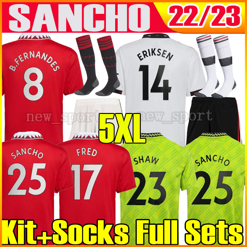 

5XL 4XL SANCHO 22 23 RASHFORD soccer jerseys B.FERNANDES MANS SHAW POGBA 2022 2023 jersey fans player version MARTIALPOGBA Home kit socks Away Third GK football shirt, 22 23 home patch