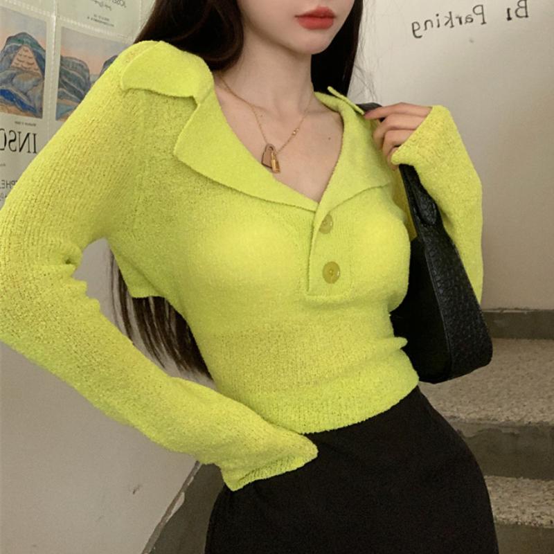 

Women's Knits & Tees Collar Lace-up Backless Solid Color Long-sleeved Sweater Women 2022 Autumn Korean Loose Casual All-match Thin TopsWomen, Black