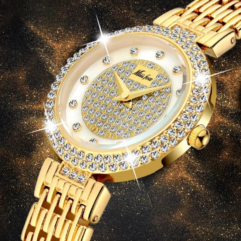 

Wristwatches Missfox Women's Watches Fashion Full Diamond Gold Women Bling Wristwatch Casual Ladies Quartz Watch ClockWristwatches Wrist, Silver