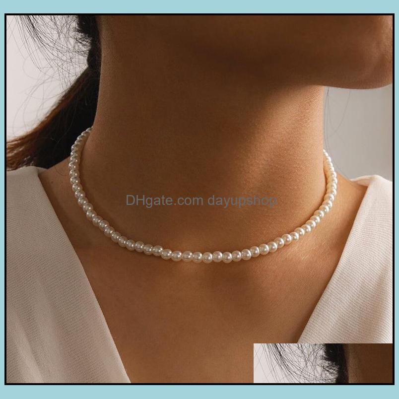 

Beaded Necklaces Pendants Jewelry 20Pcs/Lot Elegant White Imitation Pearl Choker Necklace Big Round Wedding Dh4Xe