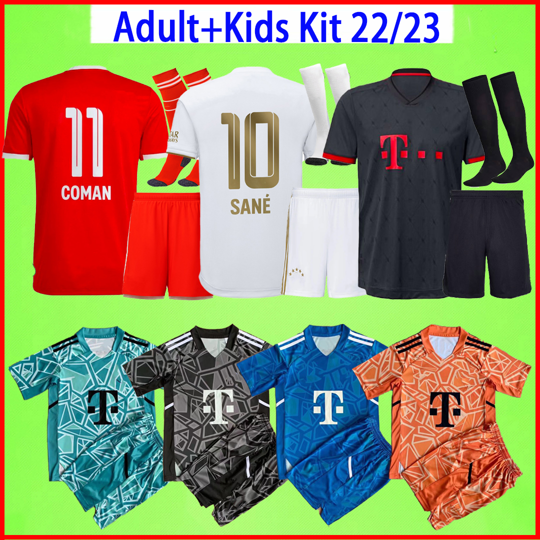 

Men Kids Kit with shorts socks 22 23 Bayern Munich soccer jersey third goalkeeper NEUER DE LIGT TEL SANE 2022 2023 Adult football shirt HERNANDEZ boys uniform children, Goalkeeper 22/23