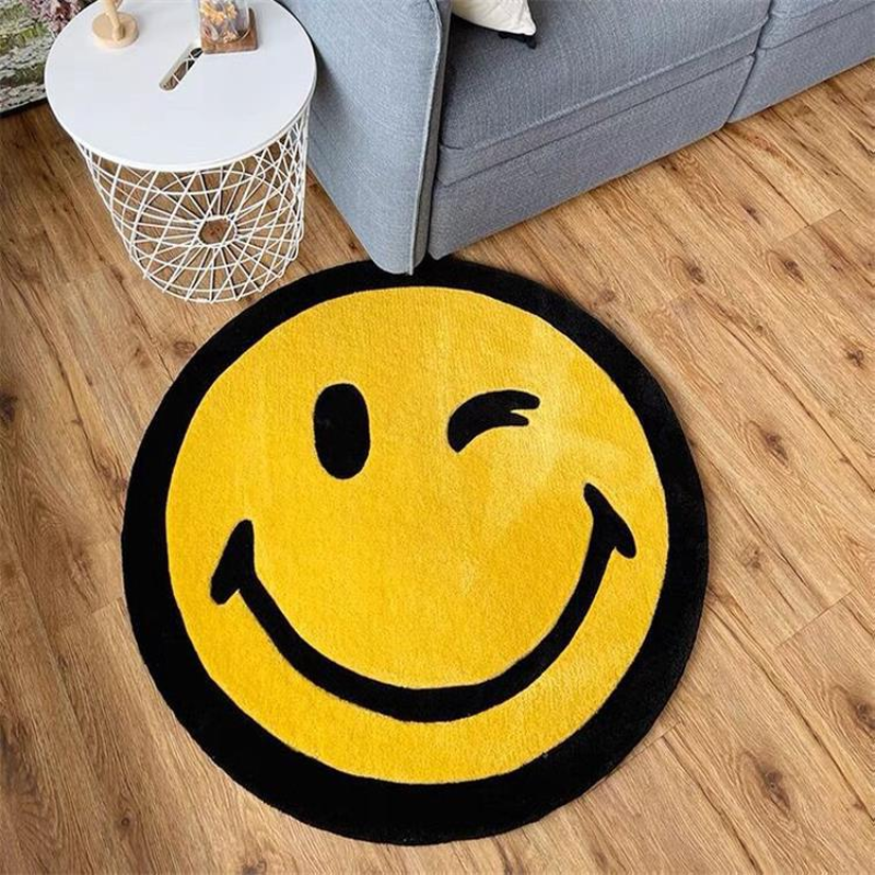 

Imitation Cashmere Cartoon Smiley Carpets Home Furnishing Round Rug Decoration Living Room Bedroom Study Home Machine Washable, Other