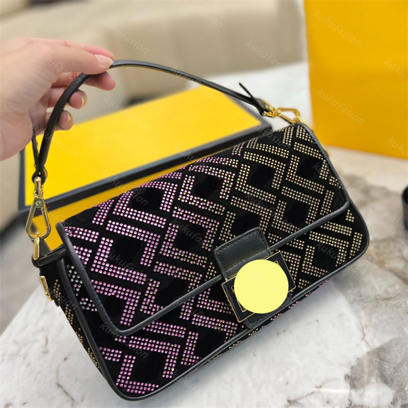 

Baguette Bag Fendace Cross Body Shoulder Bags Designer Women Handbags Full Beaded Luxury Bling Small Totes Woman Handbag Crossbody Purses, Box