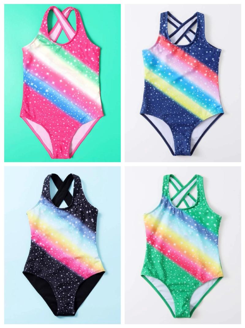 Women's Swimwear Girls Starry Sky Swimsuit 2022 One Piece Bodysuit 7-14 Years Children's Print SwimsuitWomen's-image-788585761