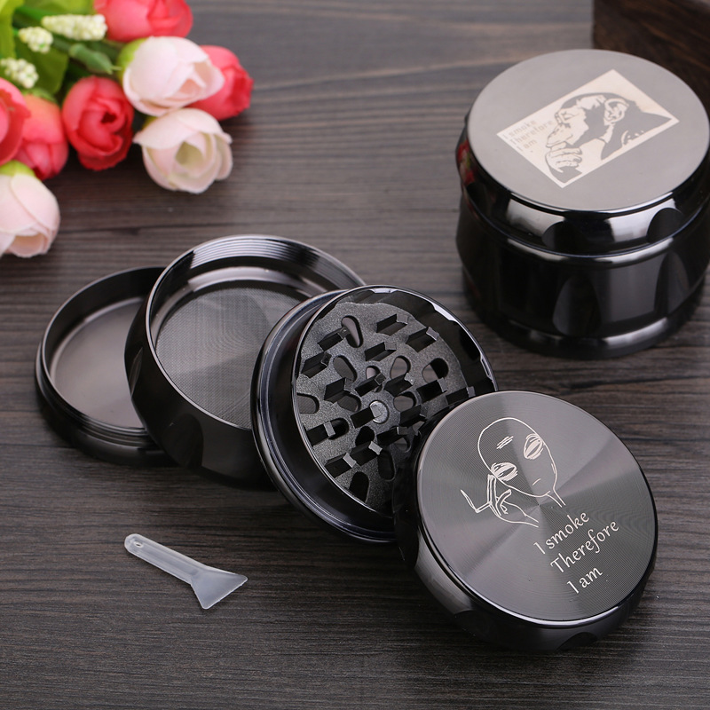 4 levels 63mm herb grinder smoke shop whole print pattern zinc alloy cigarette tobacco grinders gun black color printing metal bong-image-788646038