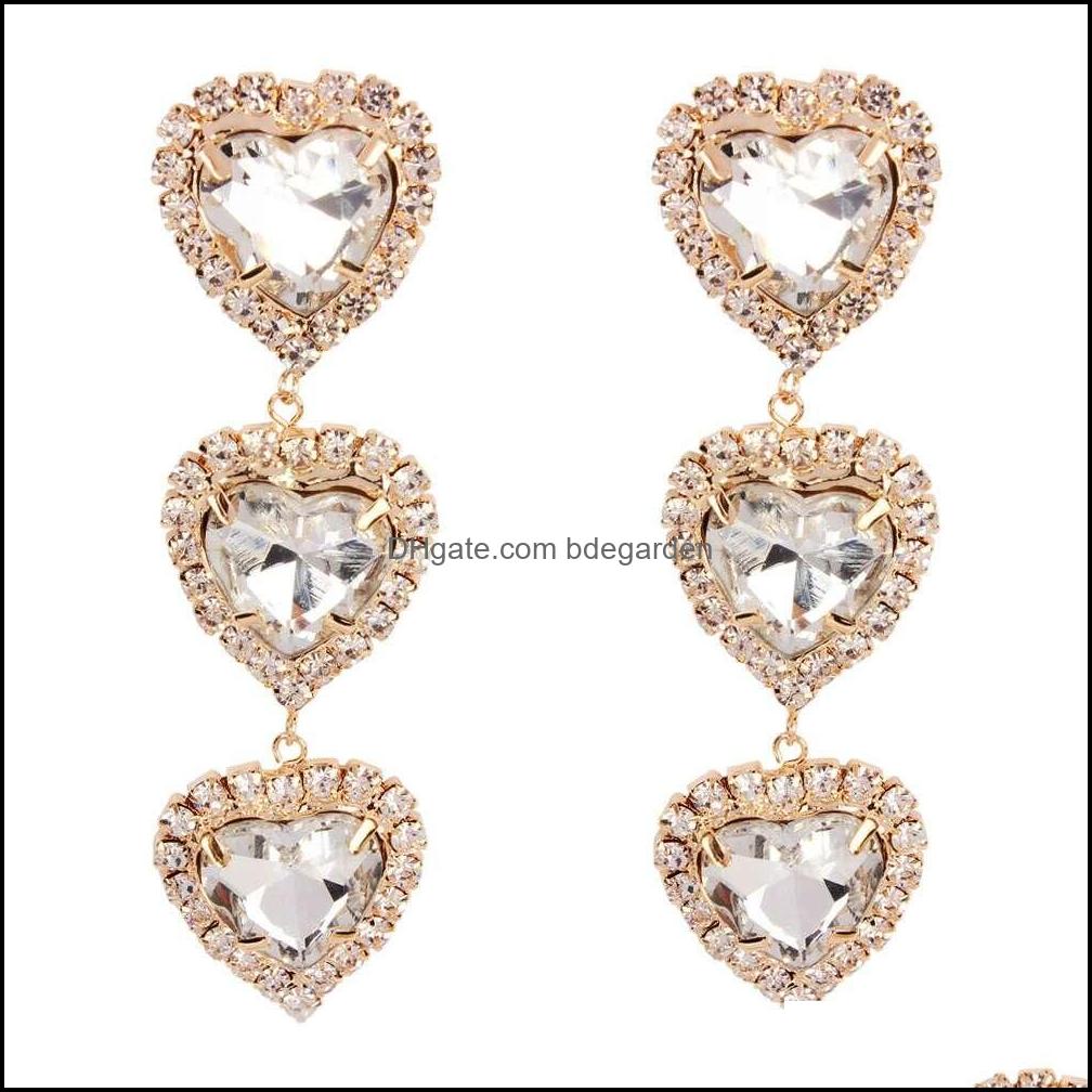 

Dangle Chandelier Earrings Jewelry Fashion- Hearts For Women Luxury Crystal Heart Earring Gold Sier Eng Dhzhh