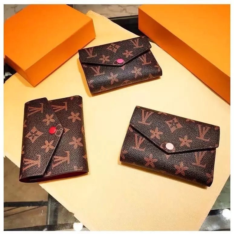 

women original box purses luxury leather short wallet Card holder classic zipper pocket designer wallets louise Purse vutton Crossbody viuton Bag, With box