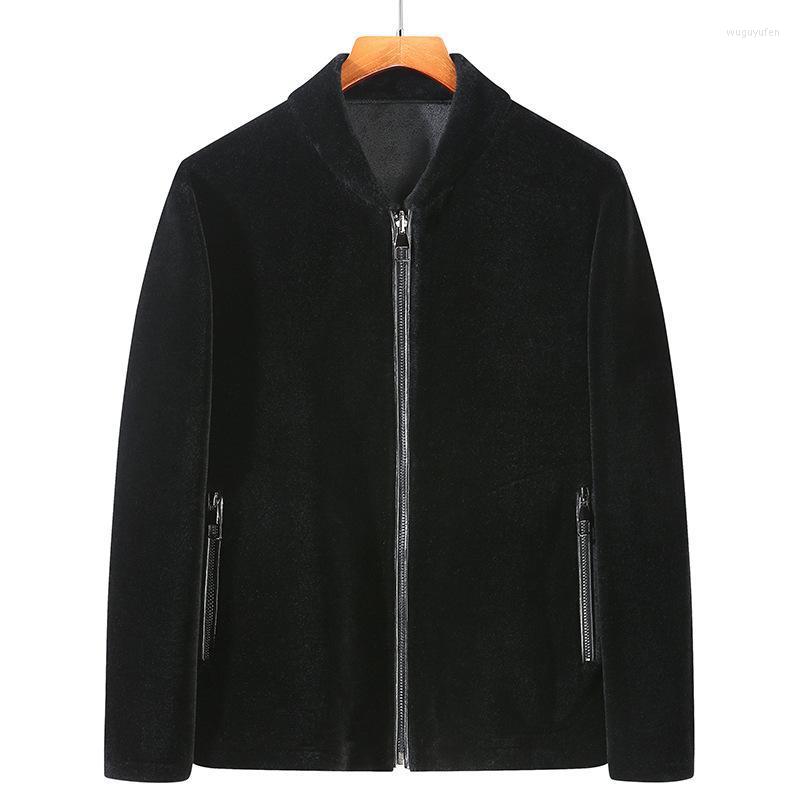 

Men's Leather & Faux Two Sides Fur Jacket Fat Man Stand Collar Wool Coat, Black