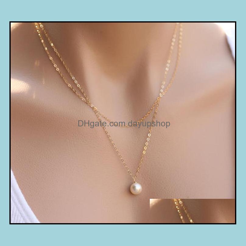 

Pendant Necklaces Pendants Jewelry 20Pcs New Fashion Pearl Choker Necklace Cute Double Layer Chain For Women Jewel Dcc