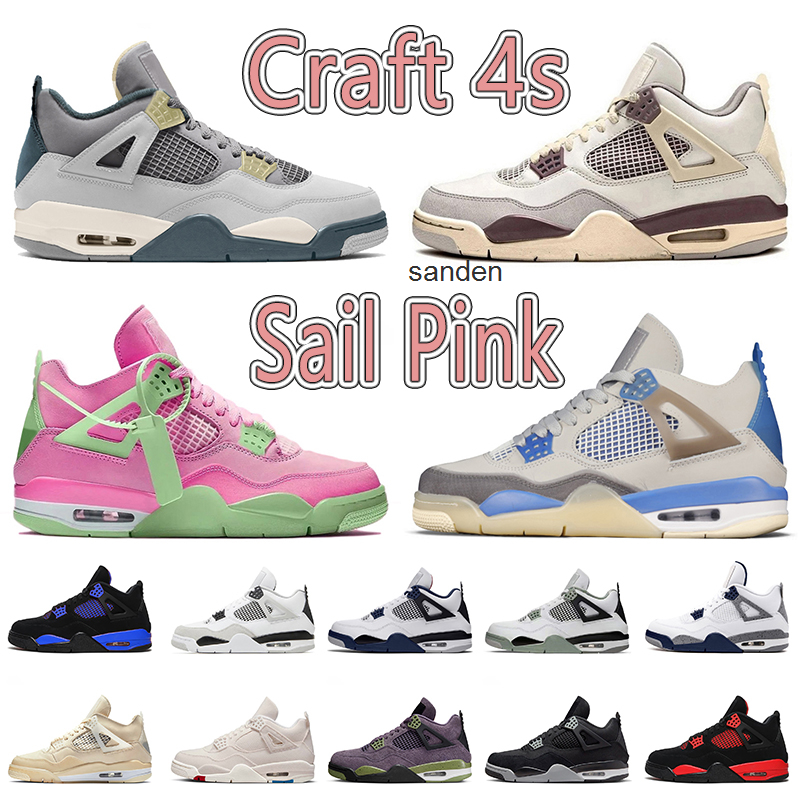 

New Jumpman 4 Craft Sail Pink 4s Basketball Shoes Women Mens Top Quality Midnight Navy Seafoam Blue Red Thunder Cactus Jack Black Cat, C37 guava ice 36-47