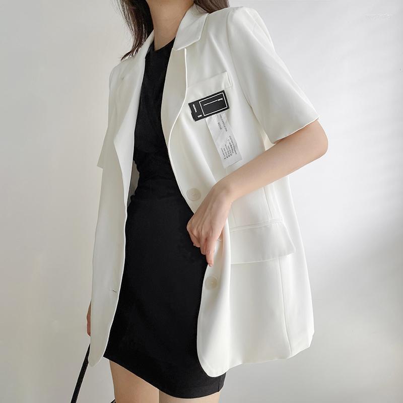 

Women' Suits & Blazers 2022 Women Blazer Summer Casual Short Sleeve Female Loose Solid Minimalist Suit Jacket Tops High Street, White