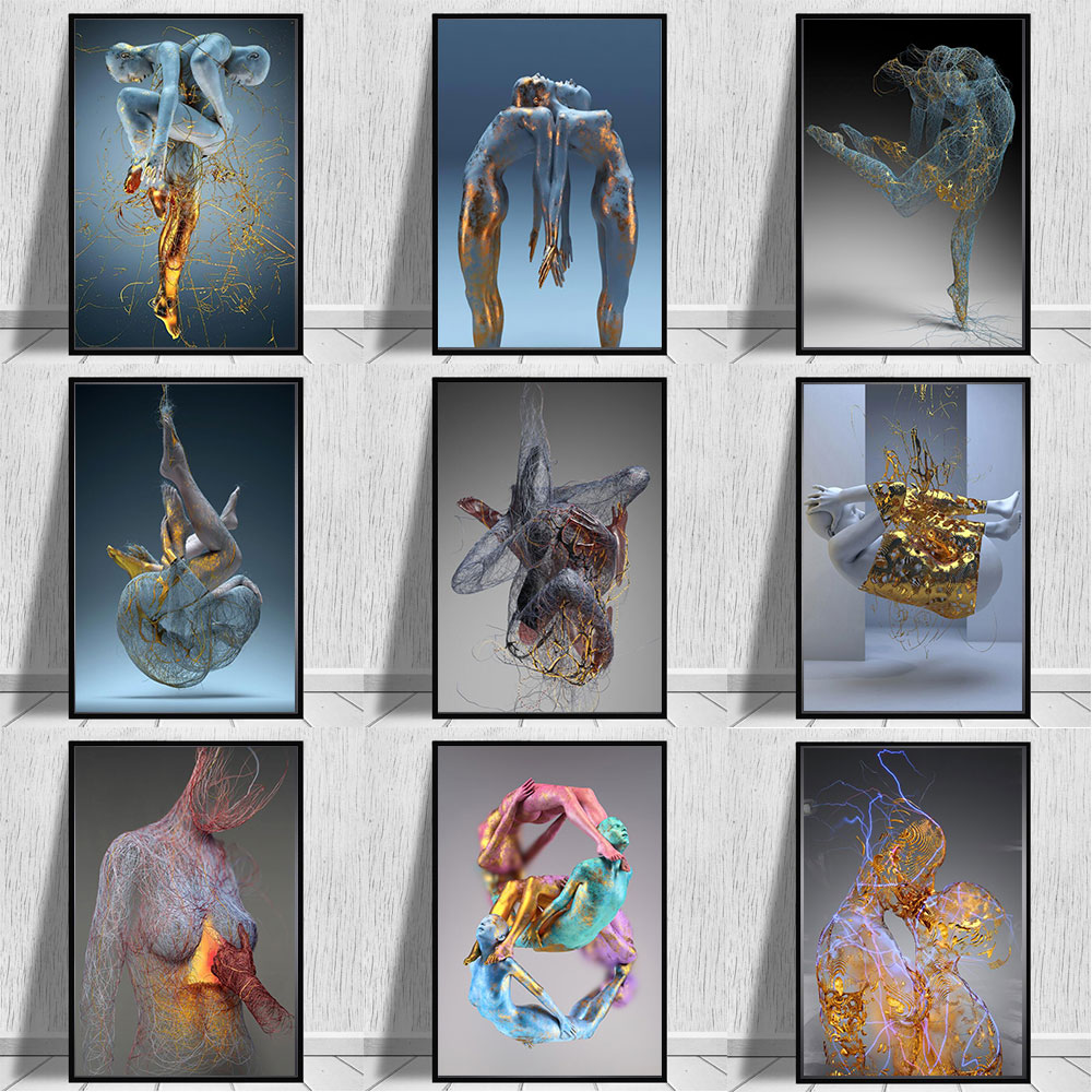 

Abstract Soft Couple Kissing Gymnastics 3D Canvas Painting Modern Wall Art Posters Pictures For Living Room Home Decoration
