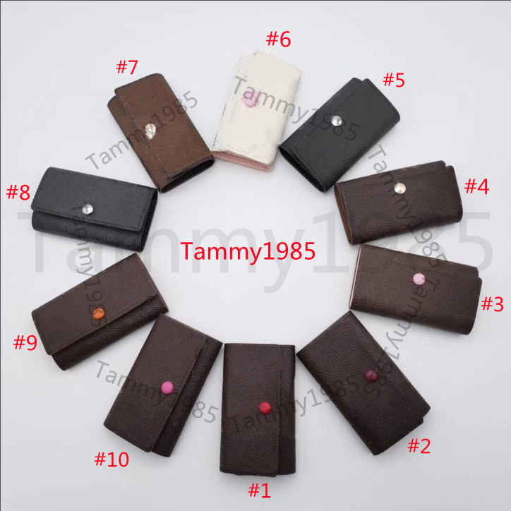 

Wholesale key purse for men top quality multicolor leather short wallet lady six key holder women man classic zipper pocket chain Wallets & Holders, Brown flower+iron buckle #4