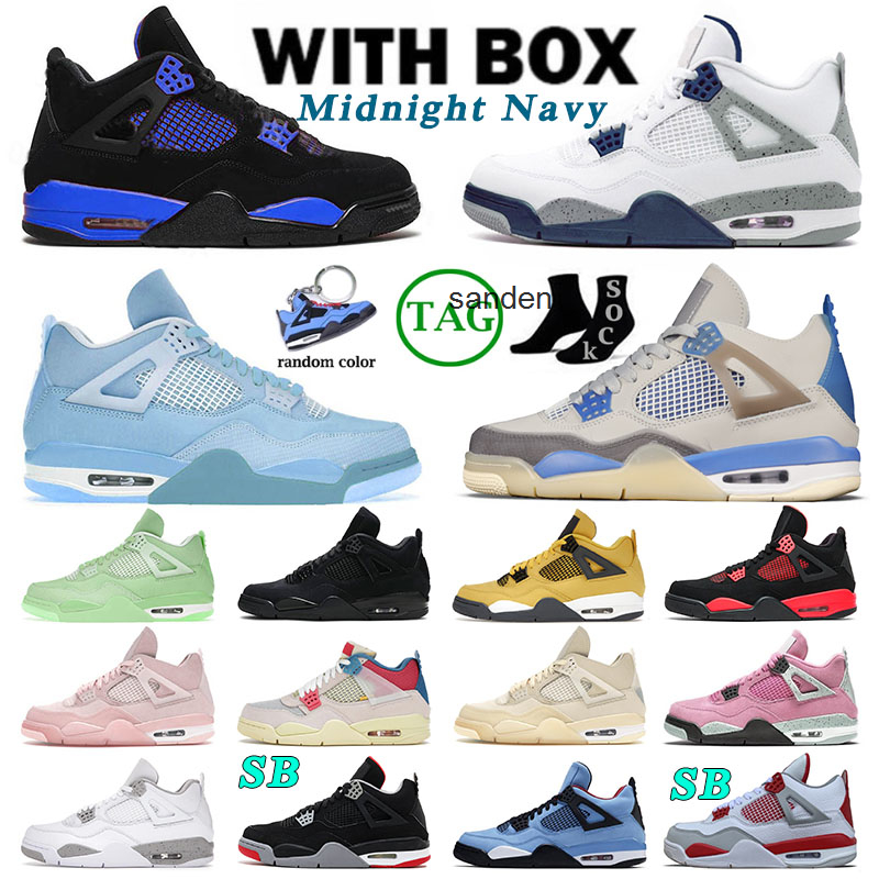 

With Jumpman 4 4s IV Designer Basketball Shoes For Mens Womens J4 Midnight Navy Retro Blue Thunder Sail Pink Cactus Jack Black Cats, 40-47