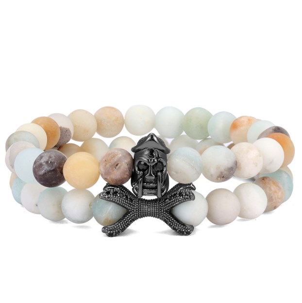 

2pcs/set 8mm skull gold silver copper cz zircon cubic zirconia beads bohemian Bracelet agate Onyx Stone Bangles gjlft7