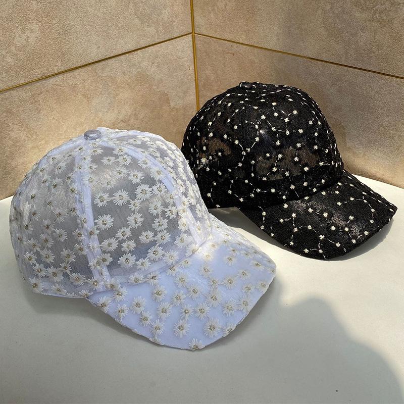 

Ball Caps Women's Lace Small Flower Baseball Sunscreen Breathable Mesh Floral Hat Gorras Summer Embroidered Korea Visor CapBall, A1