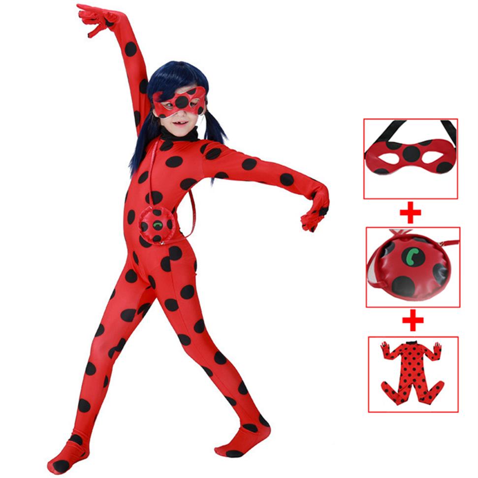 

Halloween Spandex Ladybug Costume For Kids Teenager Girls Elastic Birthday Christmas Cosplay Lady Bug Zentai Clothing Outfit Set T317c, Red