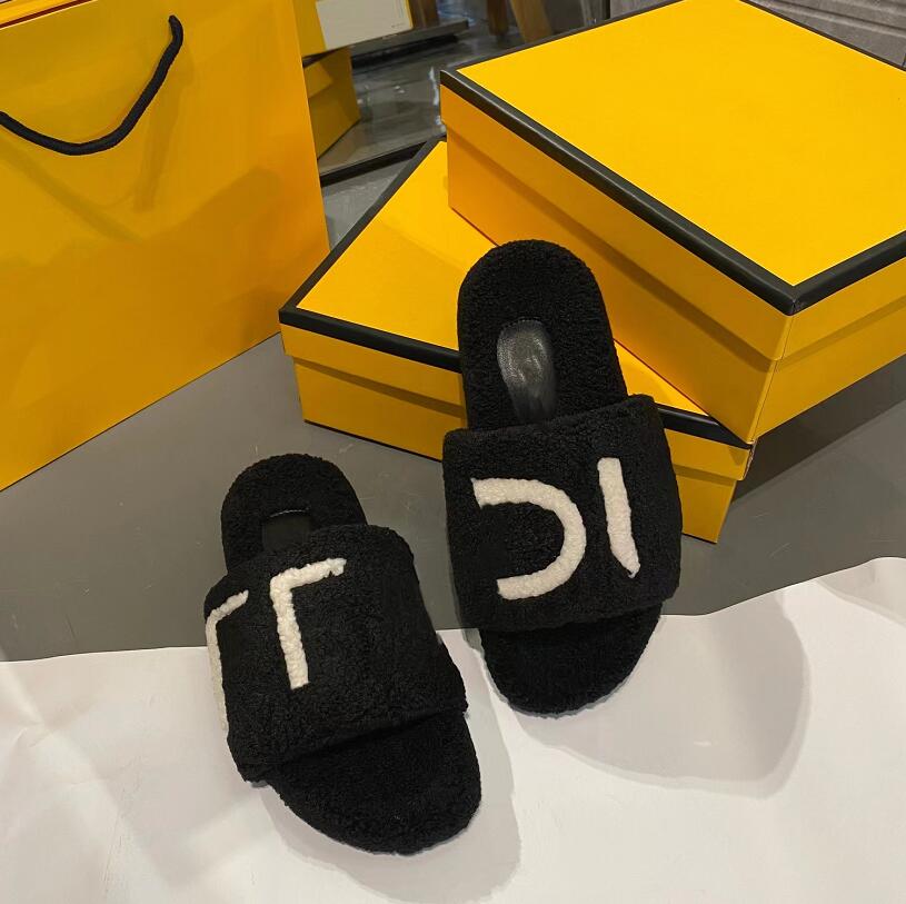 

Og Designer Brand Winter Fur Slippers Women's Indoor Wool Soft Fluffy Plush Flat Bottom Antiskid Outdoor Luxury Slipper Casual Shoe, Black