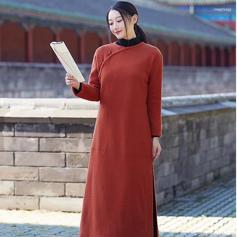 

Casual Dresses Women Winter Dress 2022 Chinese Style Streetwear Oriental Female Ladies Elegant Womens Arrival KK2465