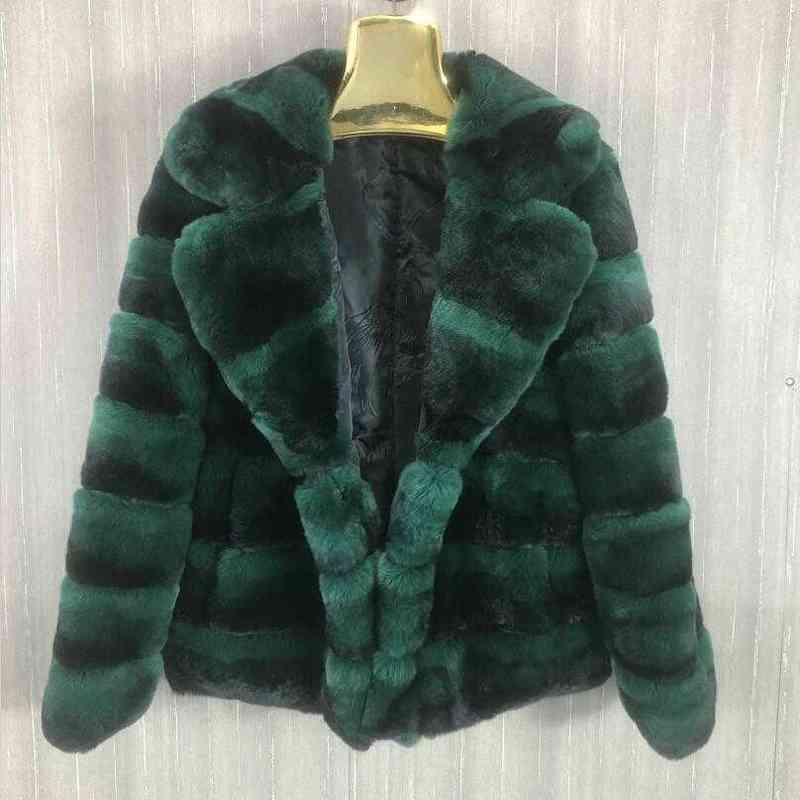 

2020 ladies new natural rex rabbit fur coat real rex rabbit fur lapel jacket warm winter fashion European street style T220810, Green