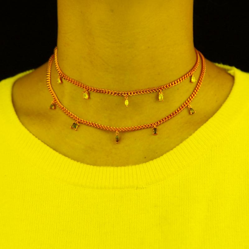 

Chains Gold Color Fashion Cuban Chain Choker With Green White Cz Paved Square Round Heart Oval Charm Pendant Necklace For Women WeddingChain