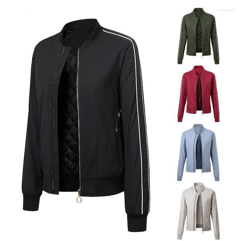 

Women' Jackets Spring Autumn Outdoor Baseball Jacket Slim Side Striped -XL Quilted Coats Femme Warm Windbreaker Bomber Female, Beige