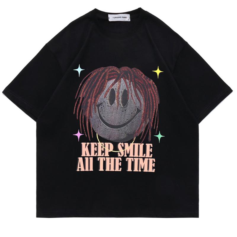 

Men's T-Shirts T-shirt Cotton O-neck Fashion Keep Smile Print Top Men's Clothing 2022 Harajuku Summer Short Sleeve Streetwear MenMen's, Black