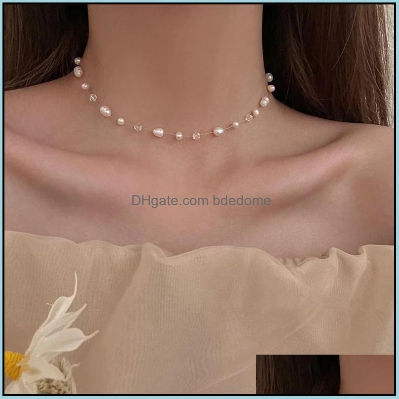 

Chokers Necklaces Pendants Jewelry 2021 Chic Transparent Chain Freshwater Pearl Crystal Choker Necklace Fashion Trendy Simple Jewelr Dhdex