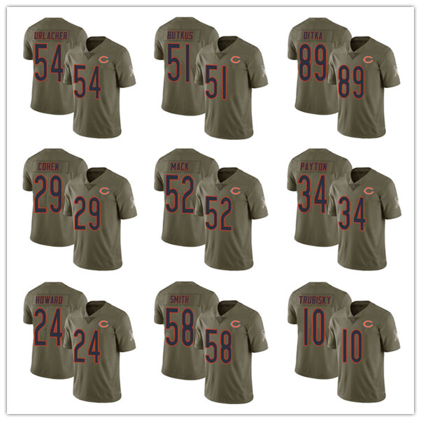 

Jersey Chicago''Bears''MEN WOMEN YOUTH Khalil Mack Walter Payton Tarik Cohen justin fields Limited Football Olive 2017 Salute to Service, Custom name number