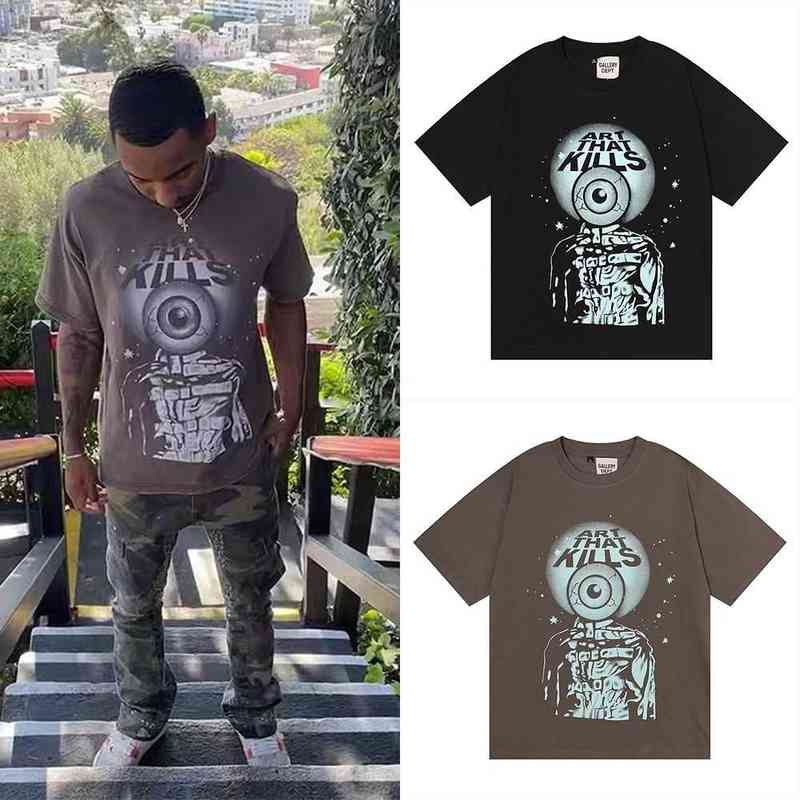 

Fashion 2022 Designer Tshirts Galleryes High Street Art Kills Eye Print Men' Short Sleeve T-shirt Niche, Black