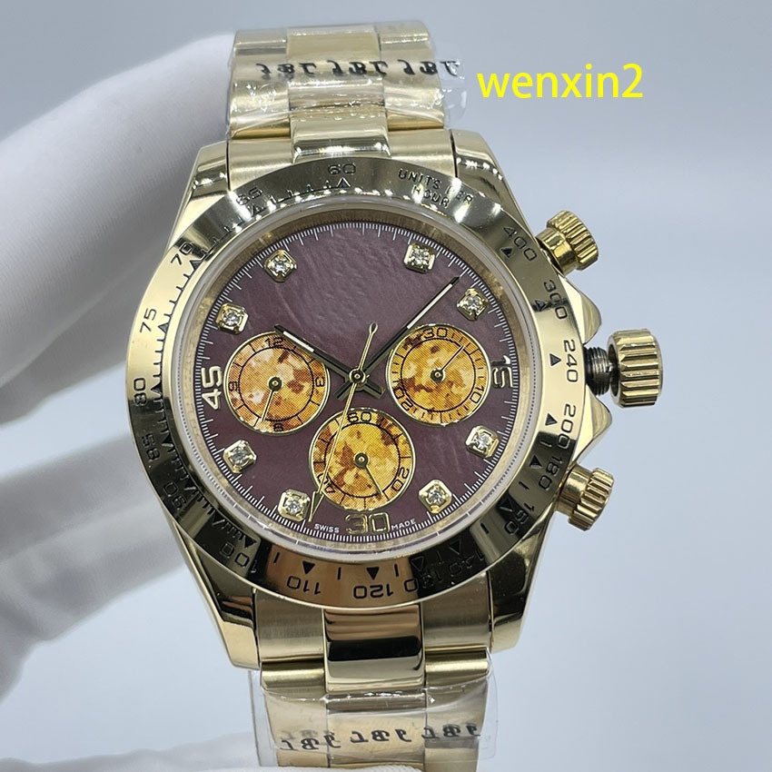 

Classic men's watch luxury 40mm mechanical automatic stainless steel black shell face with rainbow drill 6 pins, Box