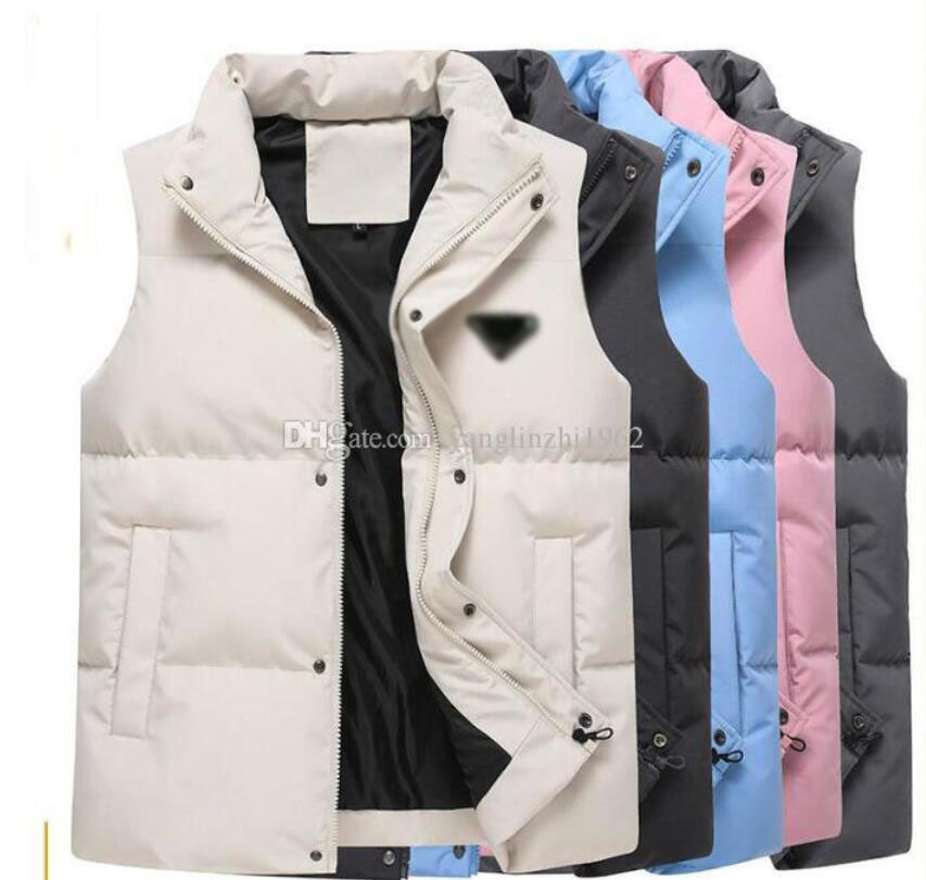

triangle logo vest men' Coats women' fashion casual thickened warmth stand-up collar winter cotton vest large size 8XL, Black +logo