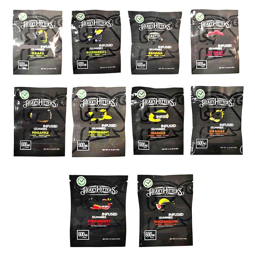 

Heavy Hitters Multi Black fruit gummy packaging mylar bags 600mg 2021GS