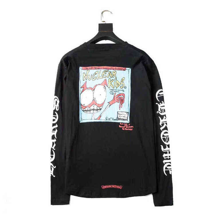 

Factory chrx crosin long sleeve t-shirt men' and women' Sanskrit cartoon graffiti T-shirt, Black