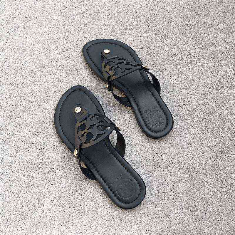 

Designer Slippers torysburchs Classic Sandals European and American Style Flip Flops with06M3, Black
