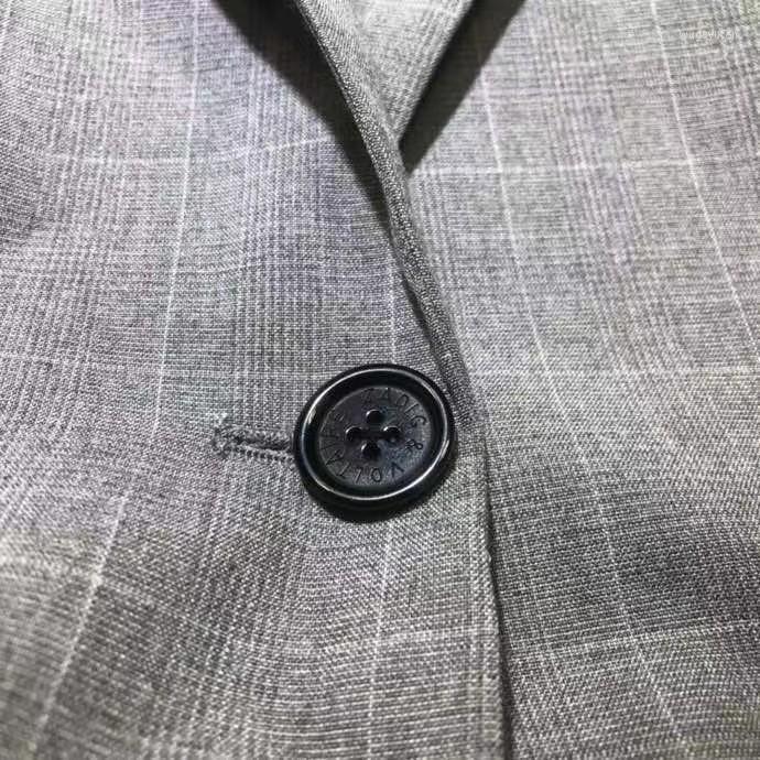 

Women' Suits & Blazers 2022 Plaid Gray Temperament Commuter Cotton Suit