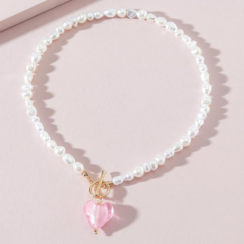 

Chokers Vintage Pink Peach Heart Charms Choker Punk Toggle Clasp Pearl Chain Collar Necklace Wedding Fashion Jewelry 2022 TrendChokers