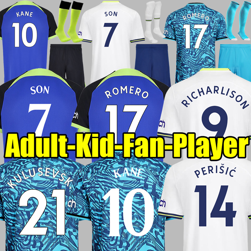 

22 23 Tottenham KANE SON RICHARLISON Soccer Jersey KULUSEVSKI HOJBJERG SPENCE PERISIC DIER 2022 2023 LUCAS ROMERO Football kit shirt SPURS Third tops Men kids sets, Gk epl