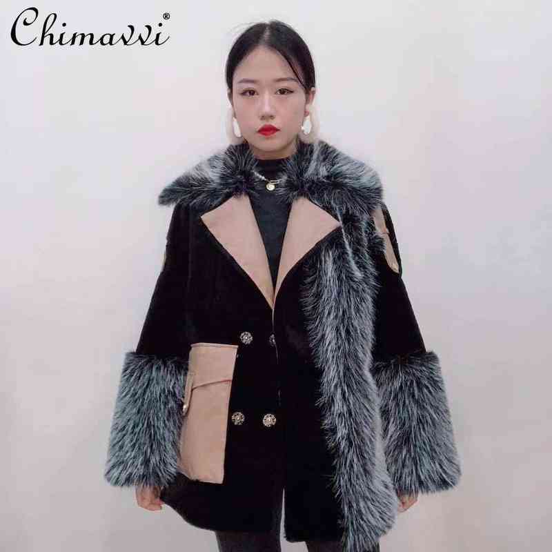 

2021 New Winter Clothes Fashion Tuscany Fur Coat for Women Loose Temperament Warm All-Matching Lamb Wool Jacket Streetwear T220810, Black
