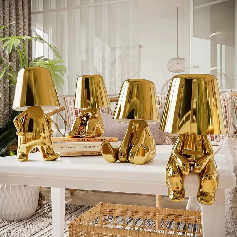 

Bedside Touch Control Table Lamp Collection Gold Thinker Statue LED with USB Port Dimmable Modern Night Light Nightstand Lamp for Home Living Room Office Shelf Decor