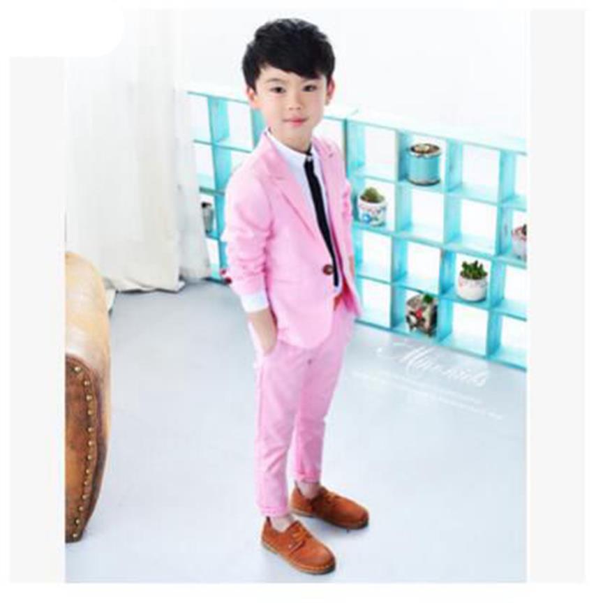 

New autumn fashion Boys Candy Color Casual Tuxedos Kids Spring Solid Formal Wedding Suit Fashion Kids Blue Pink Suit2670