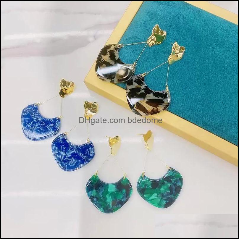 

Hoop Hie Earrings Jewelry Fashion Exaggeration Fan French Green Acetate Leopard Blue Niche Design Drop Del Dhb6V