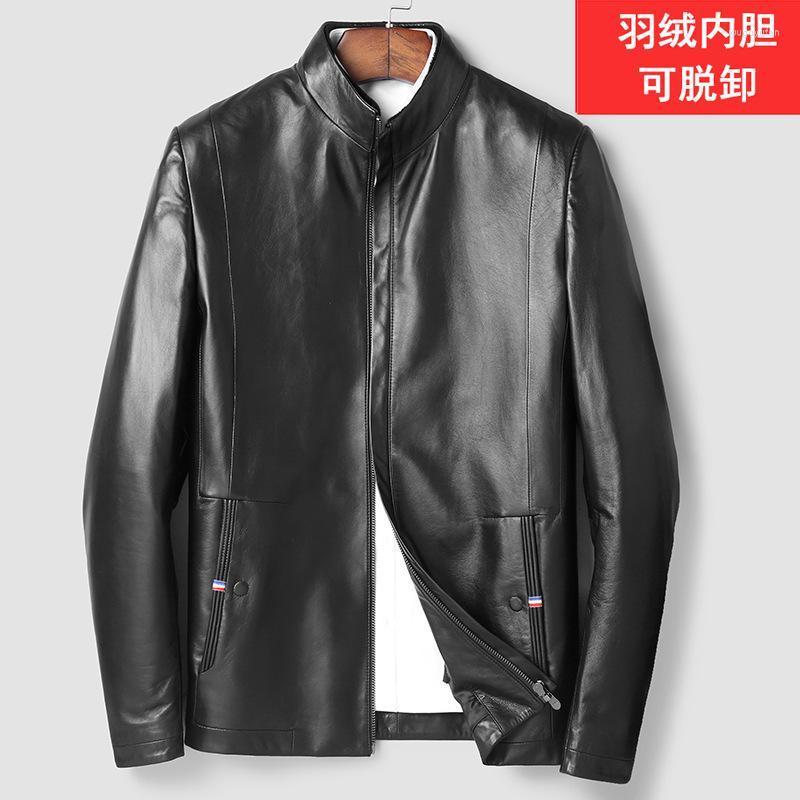 

Men's Leather & Faux Collars Sheep Jacket Down Measures Bladder Plus Hair Thickening Style, See chart
