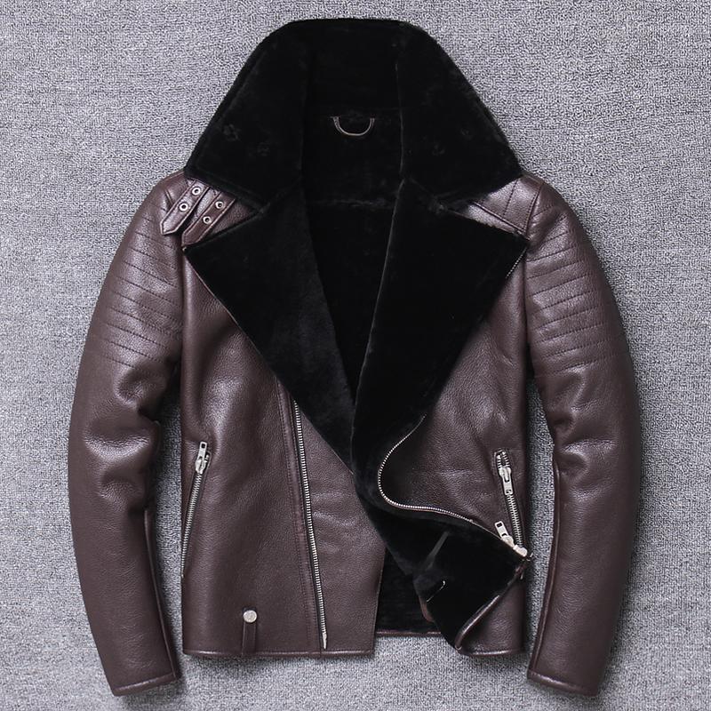 

Men's Leather & Faux 2022 Korean Style Winter Real Fur Coats Sheepskin Jacket Mens Shearling Coat Men Clothing Chaqueta De Los Hombres WPY18, Brown