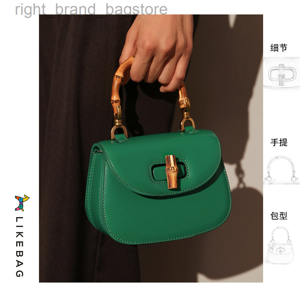 

2022 New Women Bamboo Handle Handbag Luxury Brand Small PU Leather Saddle Tote Bag Female Casual Crossbody Bag Messenger Bag W220812, Rose