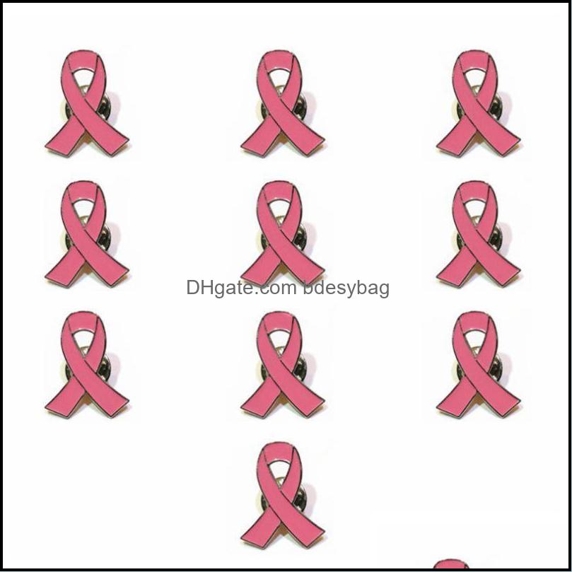 

Pins Brooches Jewelry 10Pcs/Set Womens Enamel Pink Ribbon Brooch Pins Surviving Breast Cancer Awareness Hope Lapel Buttons Ba Dhabo